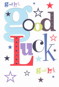With a lively spirit that matches Ealing's own, this good luck card showcases meticulous design-each character arranged amidst a medley of soft and bold hues, from a bright, baby-blue 'g' setting a playful note to deep reds and lush purples that ground the message with sincerity. The smooth, premium card stock invites your touch, its surface cool yet inviting, much like the shaded paths in Pitshanger Park. Across the brilliant white background, stars of all shapes and saturations-inky navy, sky blue, lavender, and pastel lime-suggest a sky full of hopeful wishes, reminiscent of summer nights in Walpole Park. The interplay of colour and font sends encouragement and warmth, perfect for celebrating local milestones, be it a job interview in Ealing Broadway or an exciting new chapter for someone cherished. The deliberate contrast of fonts and colours conveys not only artistry but also genuine support, as if friends and neighbours alike are quietly cheering from just around the corner. This card feels just right to accompany a beautiful arrangement, its optimistic message as fresh and personal as a hand-delivered bouquet from the heart of Ealing.